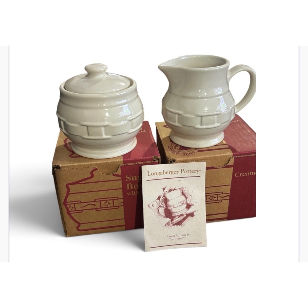 Longaberger Woven Traditions Ivory Sugar Bowl & Creamer set New in boxes